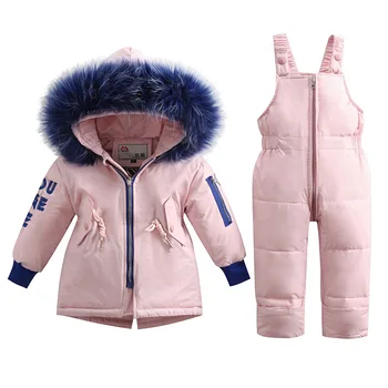 

Winter Warm Baby Girl Clothing Sets Girl Ski Suits Children's Outdoor Clothes Fur Duck Down Coats Jackets+trousers/Jumpsuit