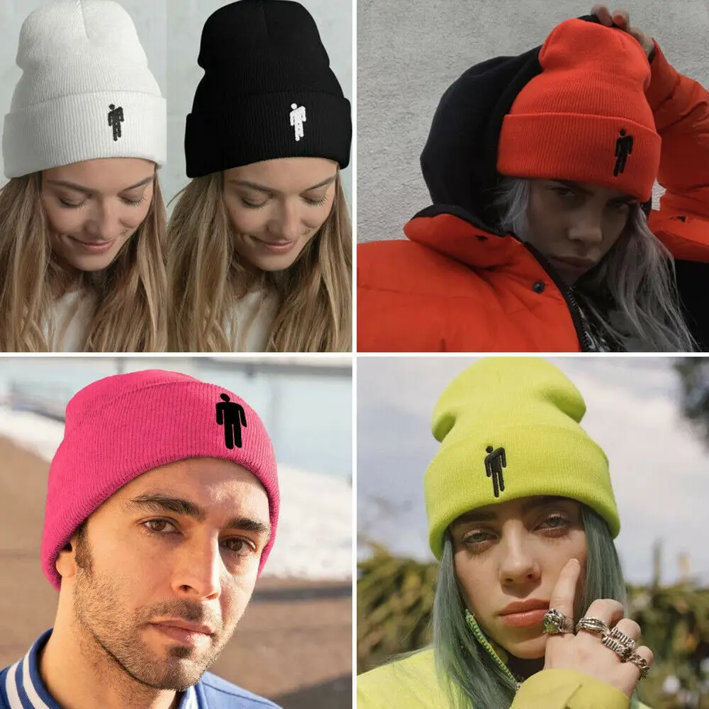 Горячая Billie Eilish Beanie Женская и Мужская 5 цветов унисекс Stickman вязаная шапка капот вязаная шапка мешковатая удлиненная шапка зимняя шапка