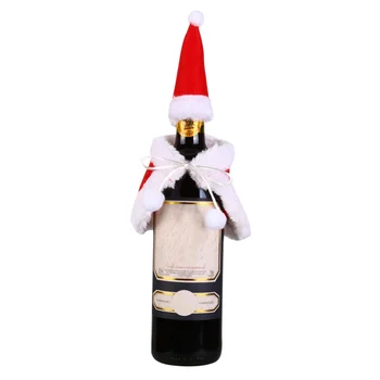 

Christmas Table Dinner Party Decoration Santa Wine Bottle Cover Bottle Bag Hat Holder For New Year Dinner