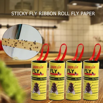

4pcs Fly Sticky Tape Paper Strip Strong Glue Flying Insect Bug Mosquito Catcher Household Caring Practical Supplies Parts
