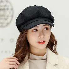 Осенне-зимние шапки для женщин, одноцветные Восьмиугольные кепки Newsboy для мужчин и женщин, повседневная шерстяная шапка, Зимний берет для женщин, шапка художника