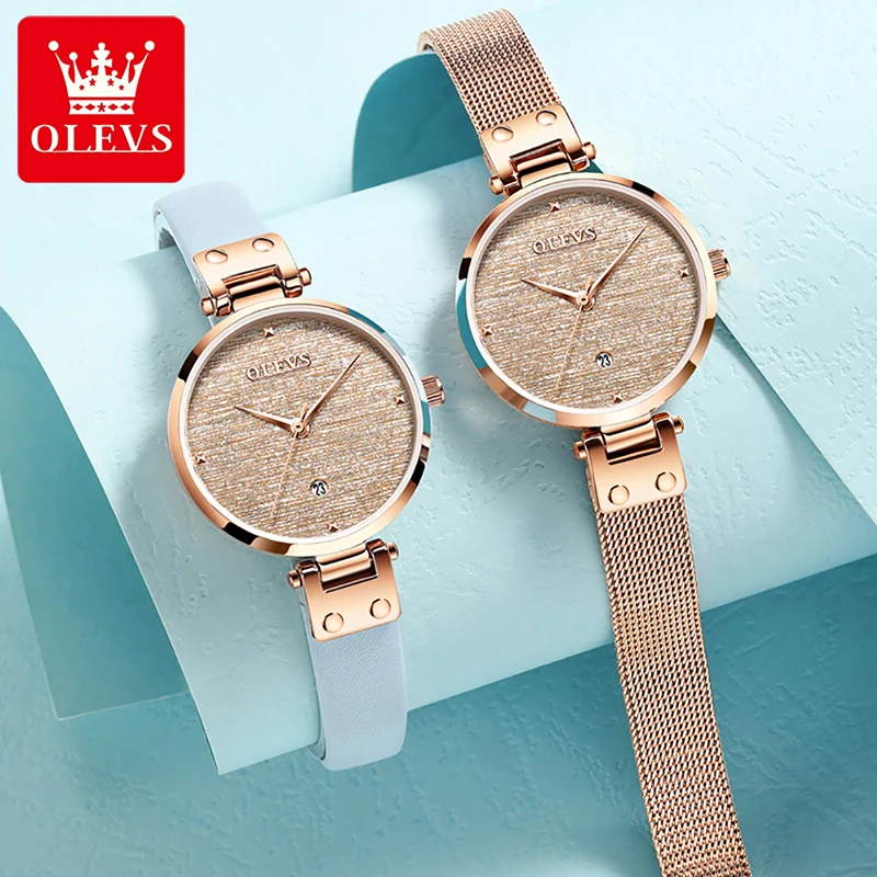 OLEVS Brand Women Watches Fashion Ladies Quartz Watch Stainless Steel Mesh Rose Gold Luxury Women Watches Relogio Feminino