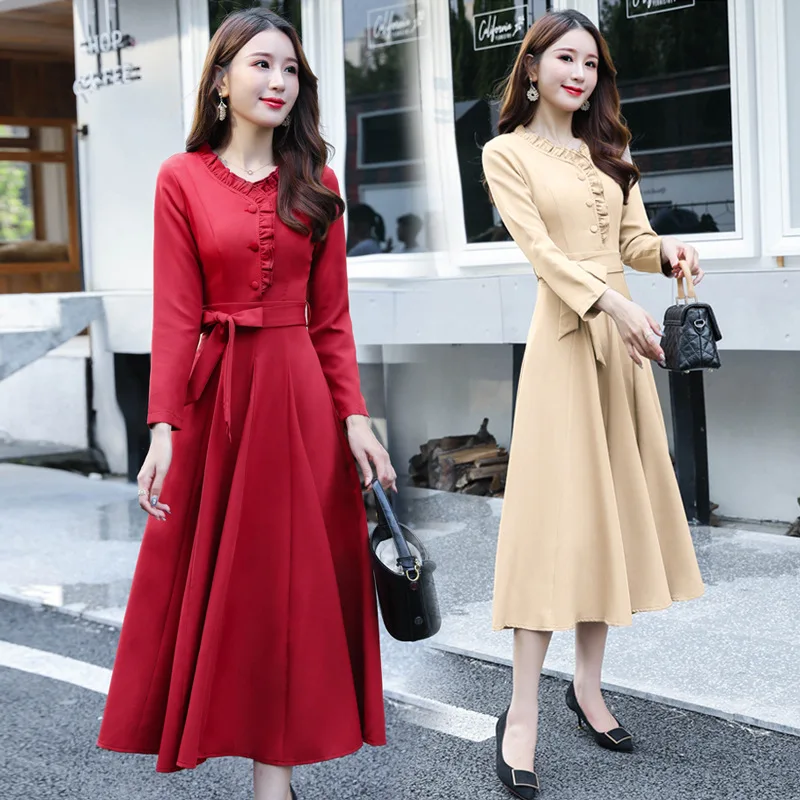 

Dress 2019 Autumn Clothing New Style Korean-style Women's Wear Popular Skirt Waist Hugging Slimming Elegant Long Sleeve Kuotaita