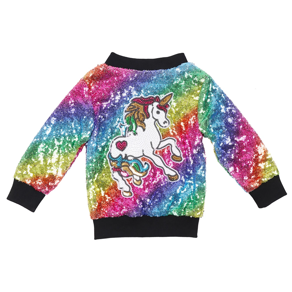 

Sequin Bomber Jacket Girls Kids Sparkle Rainbow Unicorn Jacket Black Zipper Cloth Outerwear Toddlers Baby Glitter Coat Christmas