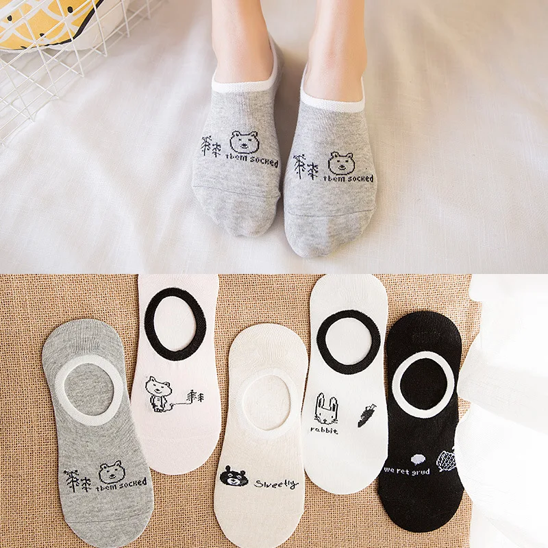 Summer Cotton Socks Cartoon Animal Head Woman boat Socks Invisible Silica gel slipper 1pair=2pcs ws120