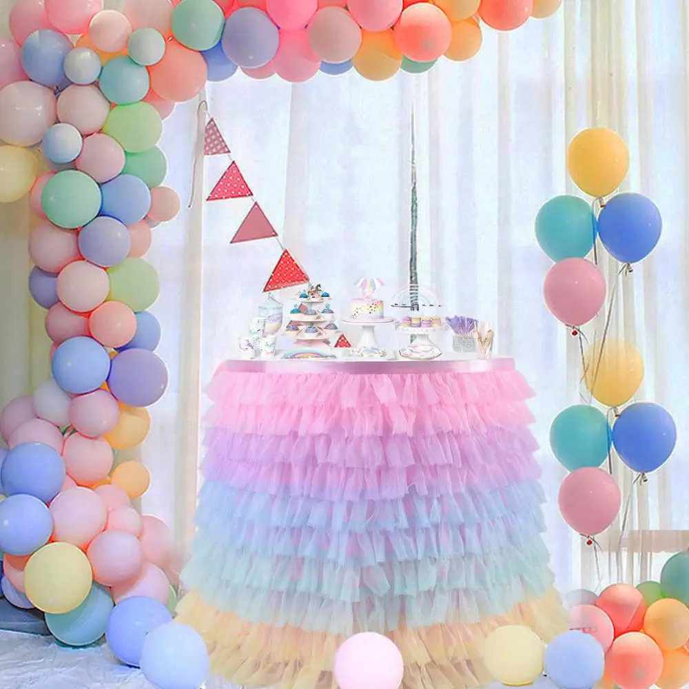 Round Table Skirts for Wedding Decor Tulle Tutu Banquet Table Skirt Mermaid Birthday Party Decor for Kids Cloth Skirting