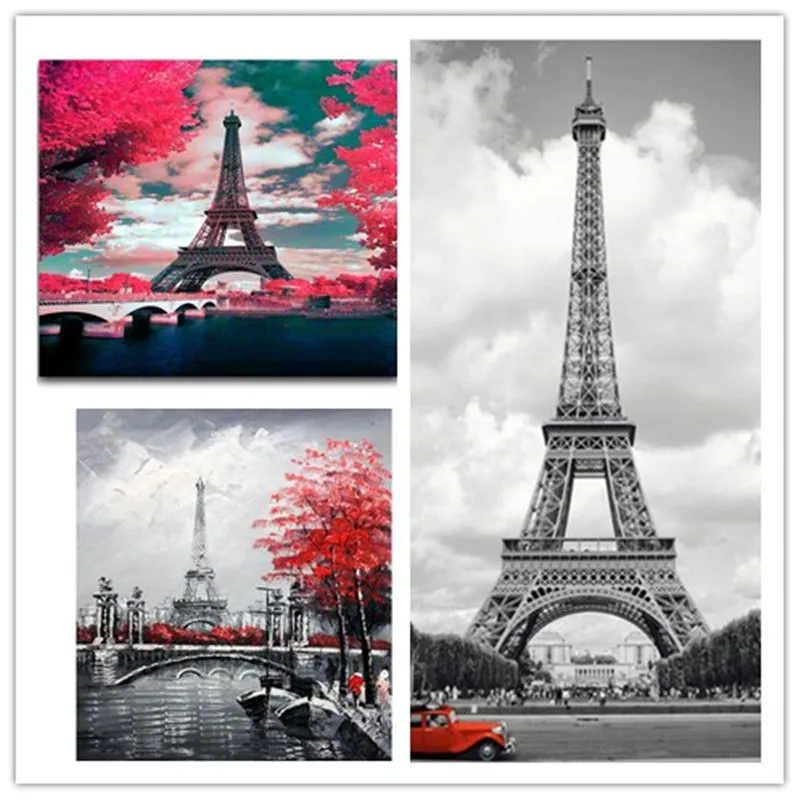 Квадратная Алмазная вышивка крестиком Эйфелева башня Пейзаж полная круглая Алмазная мозаика Франция Париж 5D алмазная Вышивка Цветы