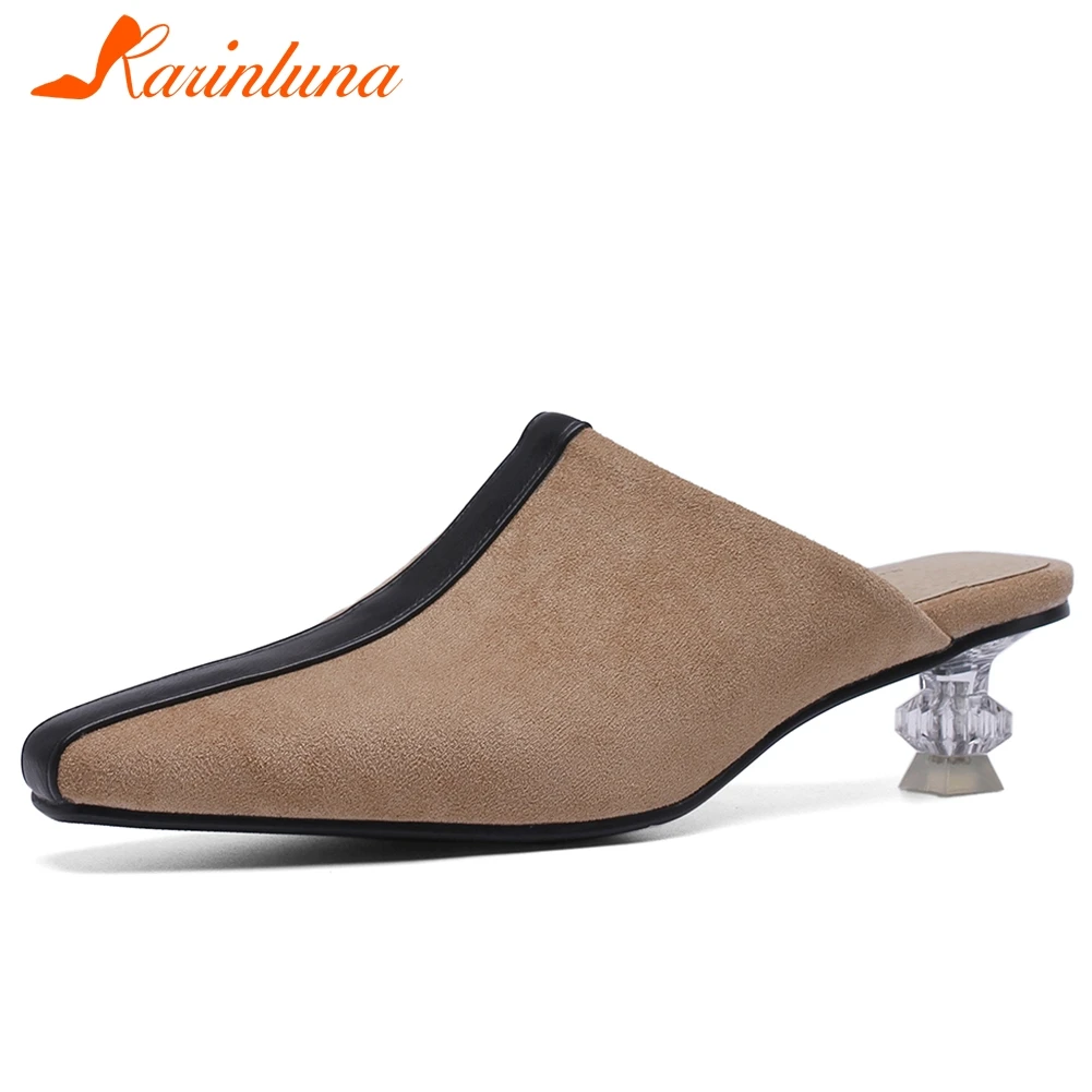 

Karinluna New Arrivals 2020 Plus Size 48 Mix Color Shoes Woman Pumps Mules Flock Strange Style Slip-On Summer Pumps Women Shoes