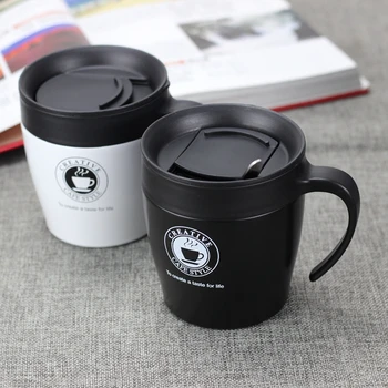 

Double Wall Stainless Steel Coffee Mug Travel Airless Bottle Car Thermos Teacup Handle Coffee Cup With Spoon Creative Gifts