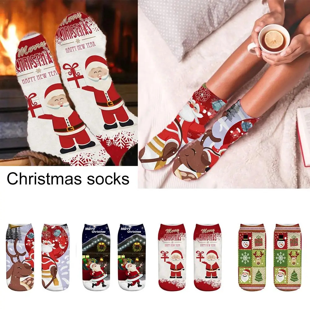 

Hot Dropshipping Women's 3D Funny Socks Christmas Santa Claus Print Crazy Cute Amazing Novelty Print Ankle Socks Merry Christmas