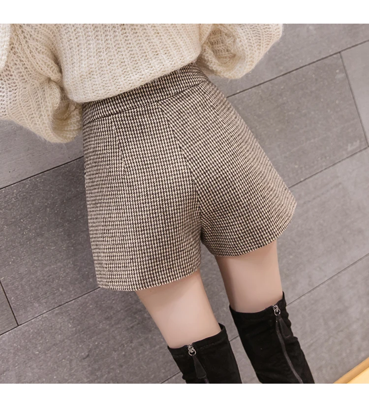2019 осенне-зимние шерстяные короткие женские корейские винтажные Клетчатые Шерстяные повседневные женские шорты универсальные шорты