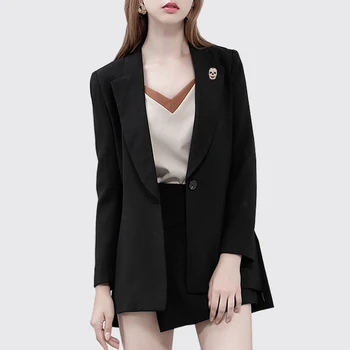 

Office Ladies Black Long Blazer Elegant One Button Cardigan Coat Women New 2019 Winter Fashion Korean Office Casual Blazers Top