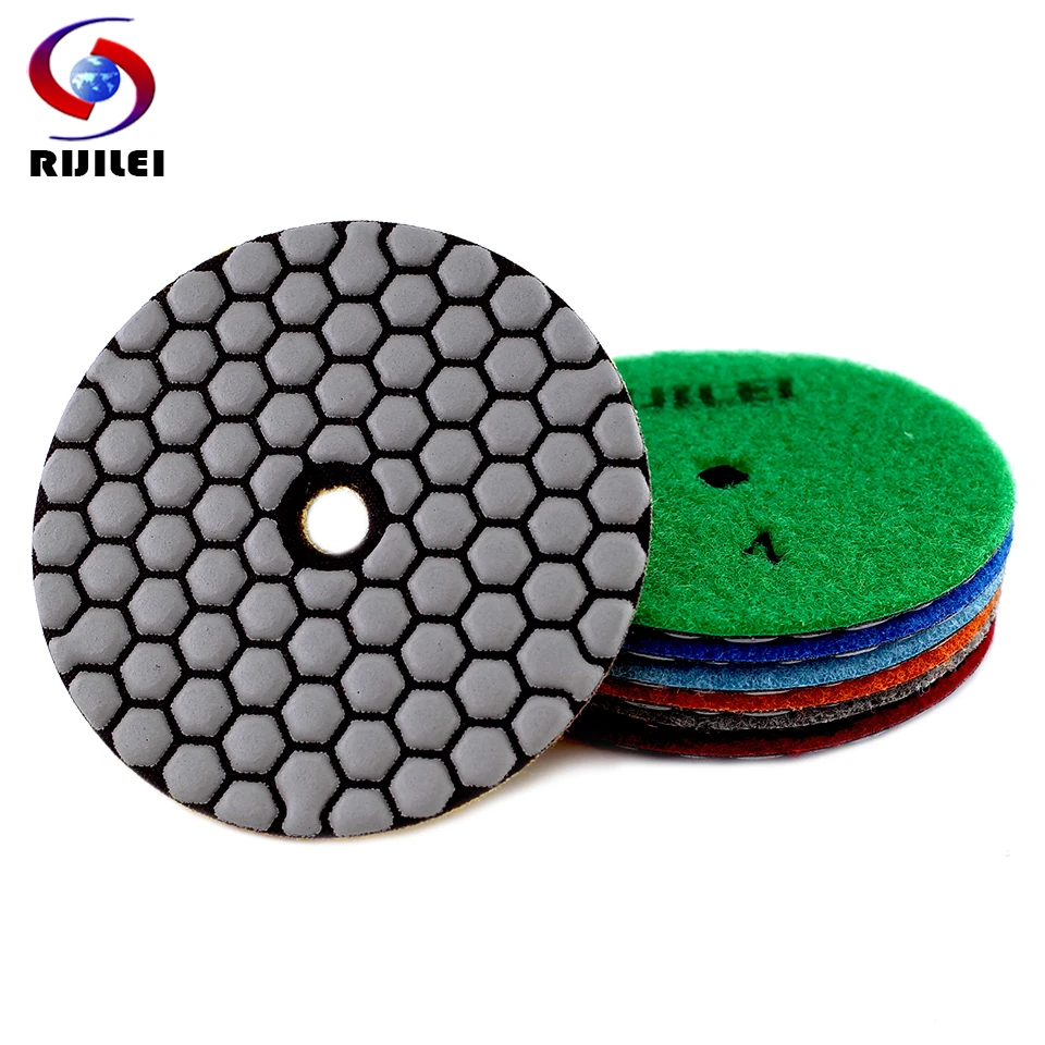 RIJILEI 6PCS 4 Inch Dry Polishing Pad Flexible Resin 100mm Diamond Polishing Pads For Marble Concrete Floor Grinding Disc фотополимерная смола anycubic flexible tough resin серая 0 5 кг