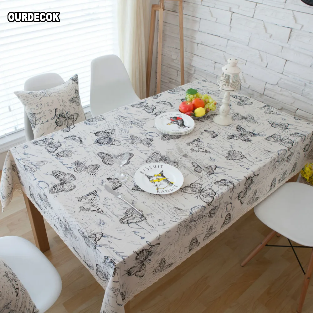 Pastoral Linen Tableclothes Butterfly Table Cloth Print Dining Table Cover Kitchen Home Textile Hom