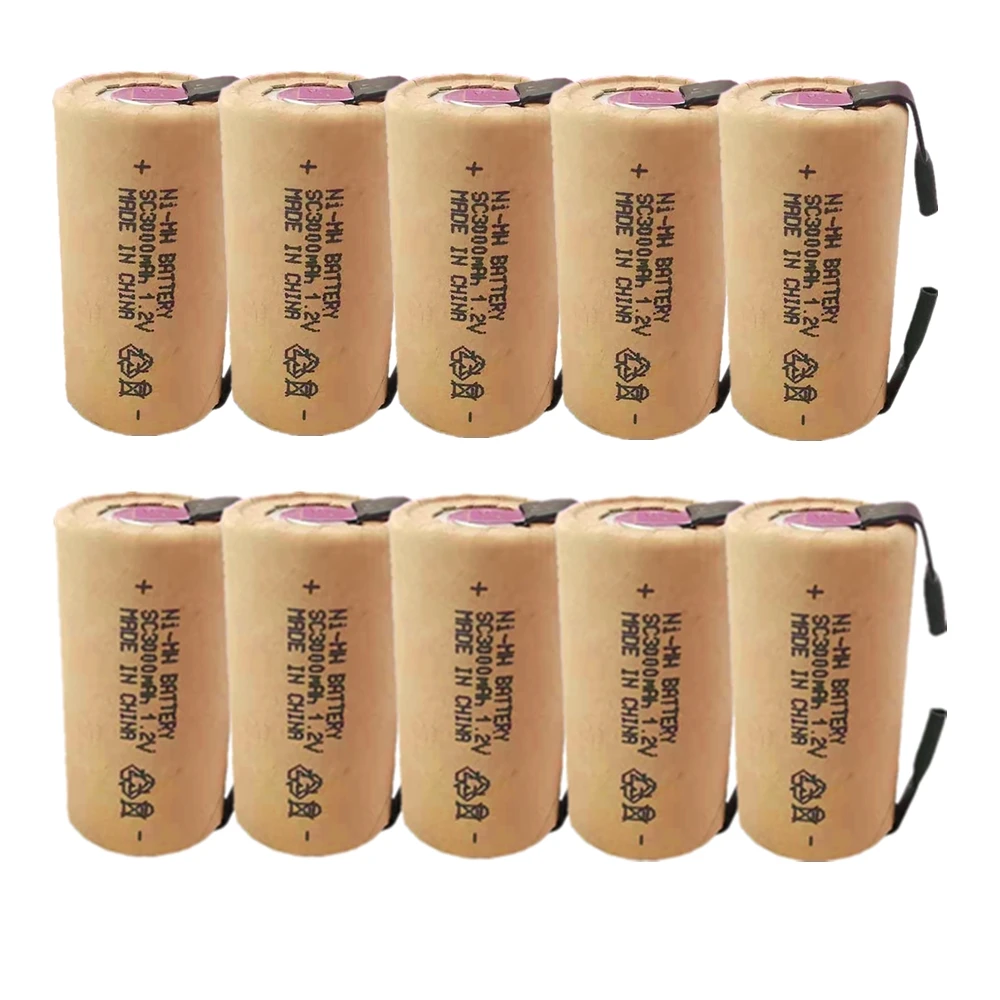 10 шт. SC3000mah 1,2 V 10C аккумуляторная батарея Sub C Ni-MH nimh ячейка со сварочными вкладками для электрической дрели шуруповерт Вакуумный - Цвет: 10pcs