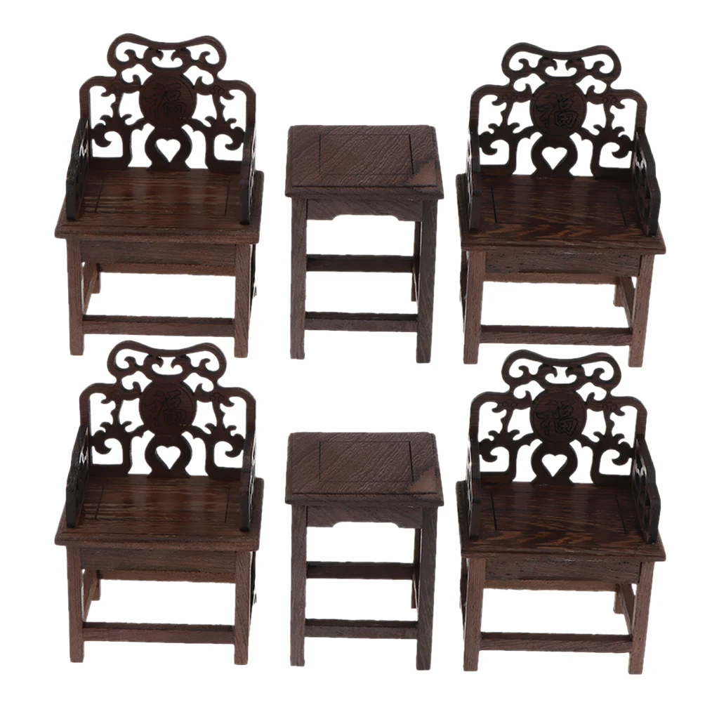 6 X Mini Traditional Dollhouse Furniture 2 Table 4 Armchairs 1/6 Dollhouse F
