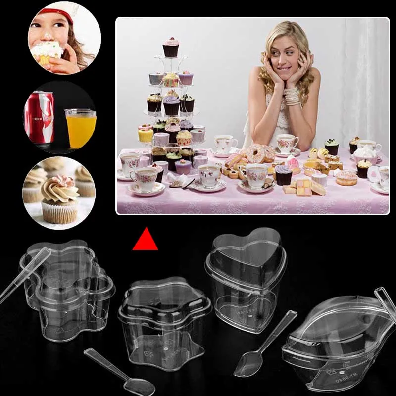 

PS Mousse Cake Cup Birthday Wedding Tableware Milk Shake Ice Cream Disposable Dessert Cup Transparent Love Party Environmental