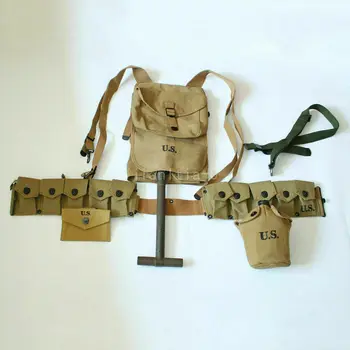 

WWII US Army Soldier Combat Gear 1928 Haversack Shovel Canteen Bar Belt 10 Cells POUCH EQUIPMENT COLLECTION WAR REENACTMENTS