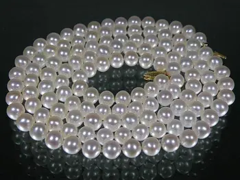 

Fine 39" AAA+ grade 7mm white perfect round AKOYA pearl necklace 925silver yellow gold