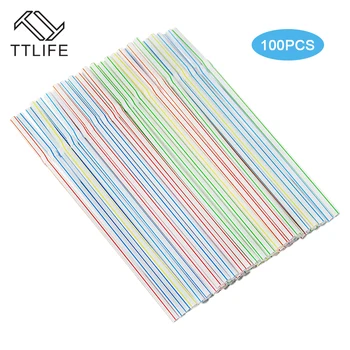 

TTLIFE 100PCS Disposable Straws Flexible Plastic Straws Striped Multi Colored Rainbow Drinking Straw Bendy Straw Bar Accessories