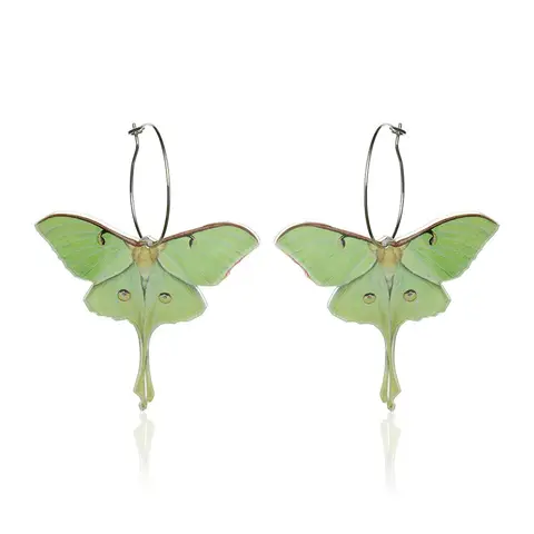 Unusual Jewelry Vintage Green Butterfly Moth Hanging Pendants Earrings Women Girls Acrylic
