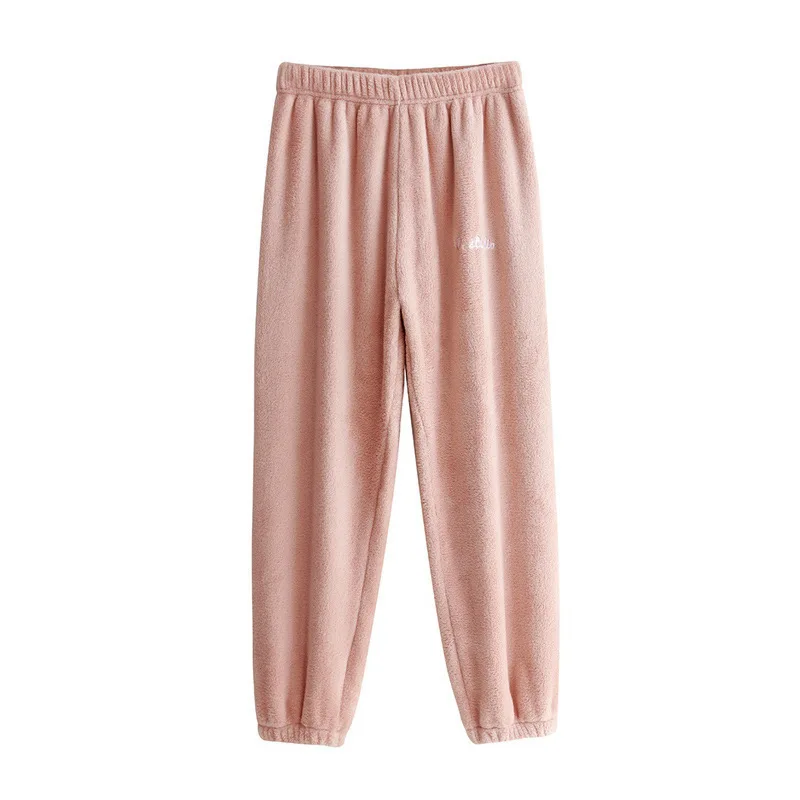 AECU Women Flannel Pajama Bloomers Pants 2021 Winter Elastic Loose Trousers Waist Solid Pajamas Bottom Home Sleep