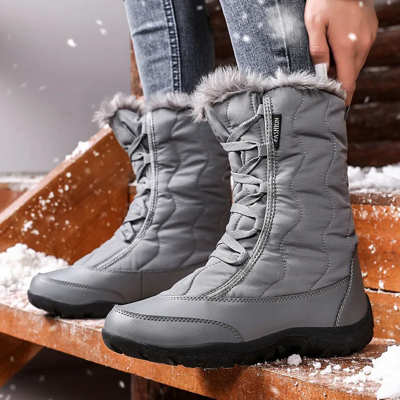 Женские теплые зимние ботинки до середины голени с искусственным мехом водонепроницаемые ботинки для пеших прогулок