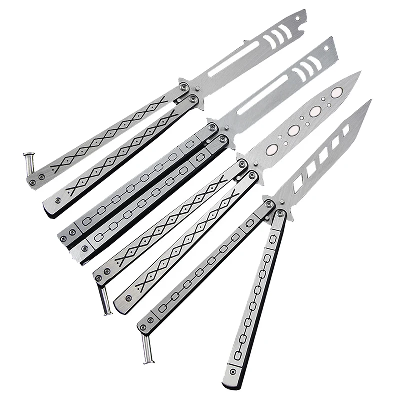 

Folding knife butterfly stainless steel mirror rivet screw spring tail latch butterfly in knife training comb game knife