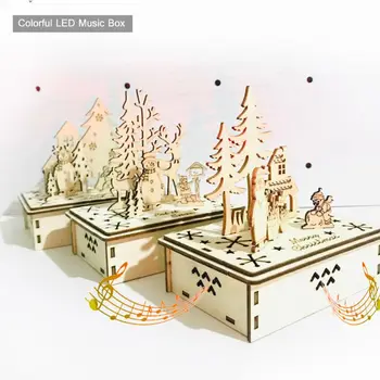 

1set Merry Christmas Wooden Hand shake Music Santa Claus Box Music Box New Year Gift