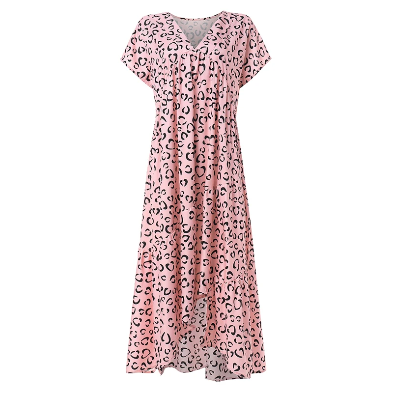 Модная туника Макси платье женский летний сарафан ZANZEA сексуальный v-образный вырез Асимметричный Vestidos женский размера плюс халат с оборками - Цвет: Pink Printed