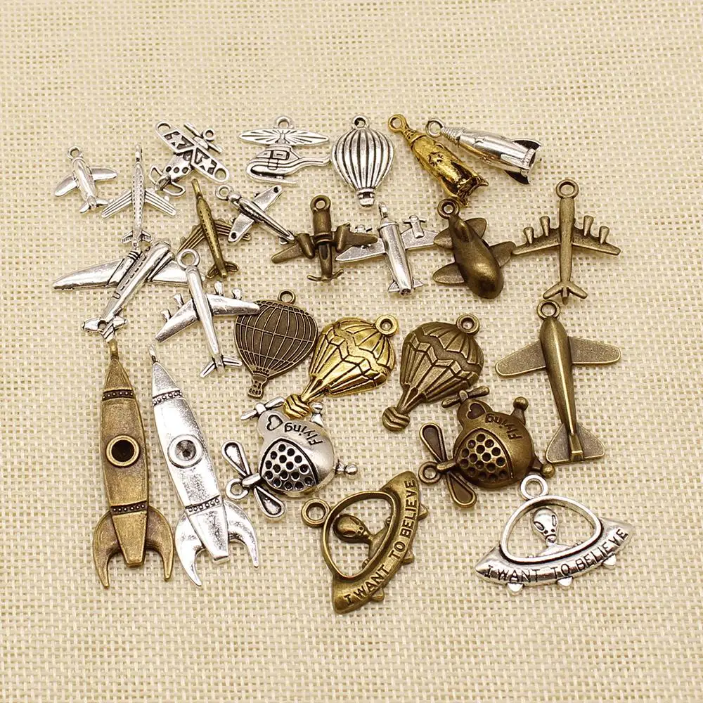 1 Piece Jewelry Making Supplies Airplane Rocket Helicopter Ufo Fighter Hot Air Balloon Charms HJ125|Шармы| |