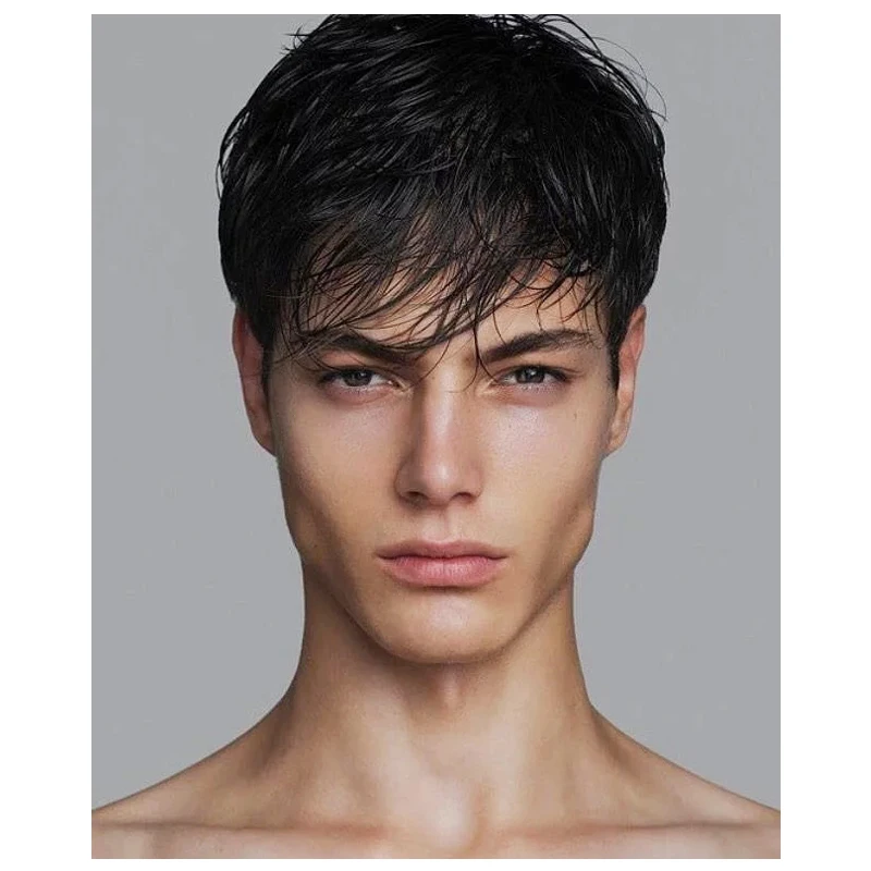 Short Men Wig Straight Synthetic for Male Hair Fleeciness Realistic Natural Black Simulate Human Scalp Toupee Wigs | Шиньоны и парики