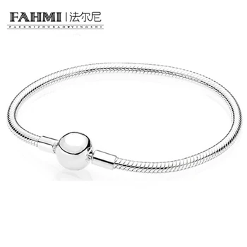 

FAHMI Genuine 100% 925 Sterling Silver Classic Buckle Ladies Bracelet Fit DIY Charms Beads Original Gift Jewelry Free Shipping