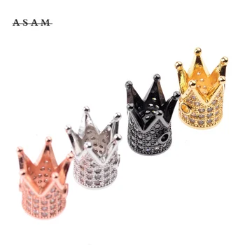 

Fashion 2020 King Crown Spacers Beads for Jewelry Making Micro Zirconia Metal Copper Accessories for Bracelets DIY Wholesale