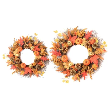 

45cm/60cm Maple Leaf Wreath with Simulation Pumpkins Christmas Decor Props
