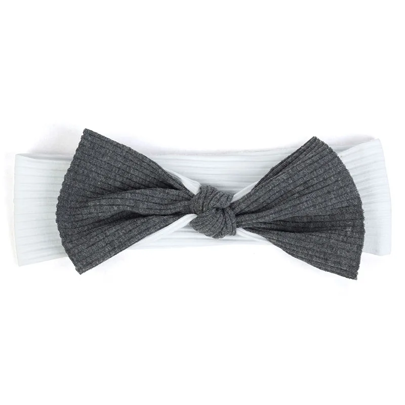 Dark Gray White Geebro/ребристая повязка на голову с бантом для маленьких девочек, мягкая эластичная хлопковая повязка для волос, аксессуары, тюрбан, детский головной убор AQ019 - Цвет: Dark Gray White