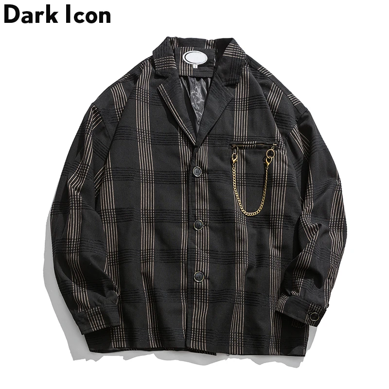 Повседневная мужская куртка в клетку с карманами на цепочке и темными иконами, осень, уличная Ретро Мужская куртка большого размера для мужчин