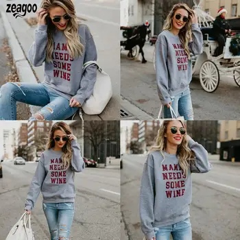 

Women Casual Letter Pullover Long Sleeve None Gray Red O-Neck Autumn Loose Autumn, Winter Sweatshirt