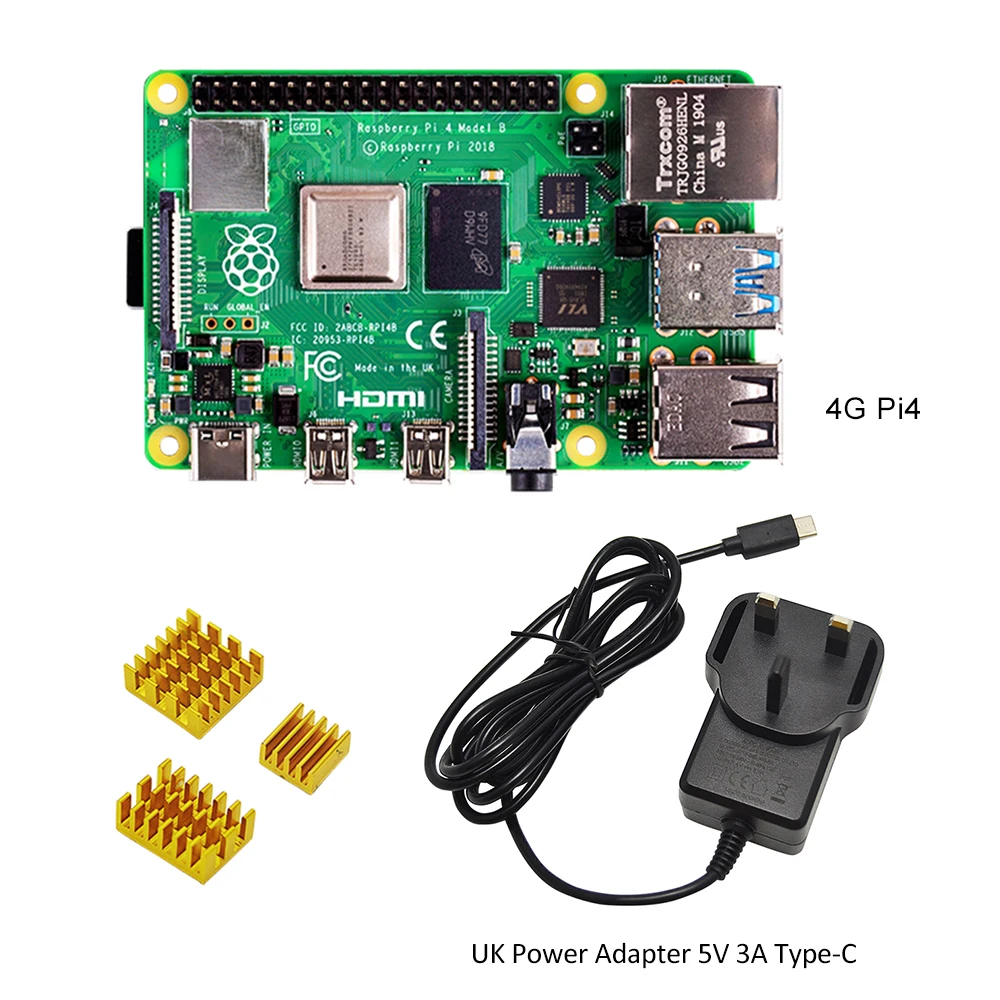 official Raspberry Pi 4 Model B Development Board 4GB RAM EU US Power Adapter 5V 3A 2