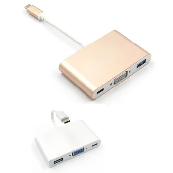 

1PCS Durable 3 in 1 Hub USB 3.1 Type C Male to VGA Type-C USB 3.0 USB-C Female Multiport Adapter Converter Cable for Macbook