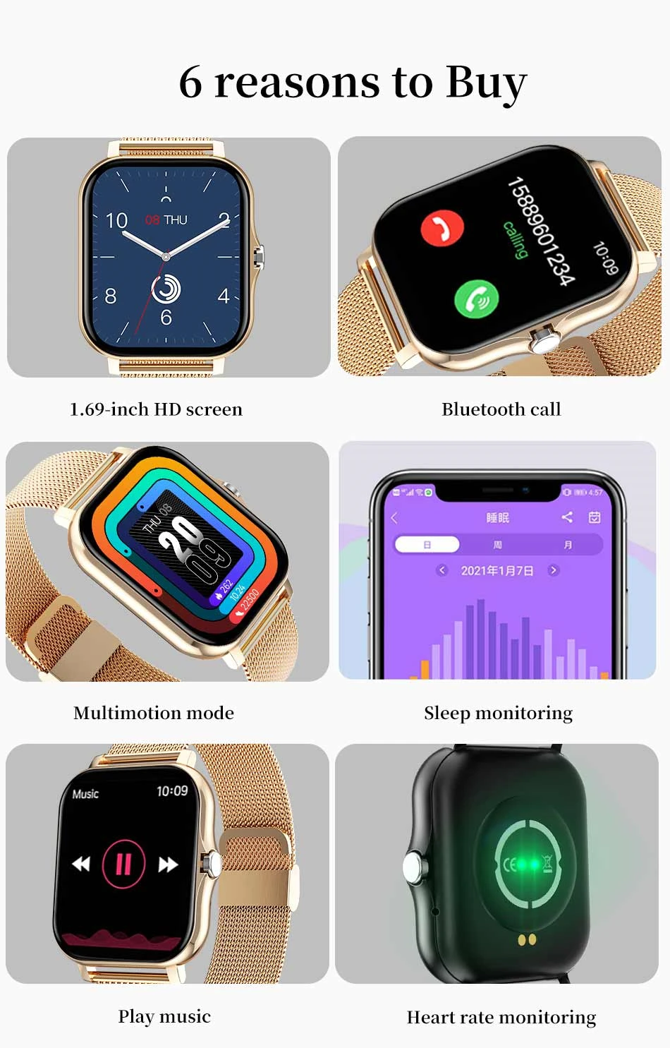 2022 New Men Smart Watch Women 1.69" Full Touch Bluetooth Call Fitness Tracker Heart Rate Monitor Blood Pressure Smart Bracelet