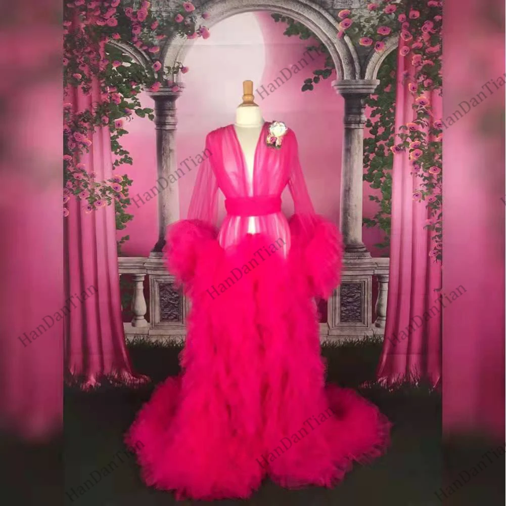 2021 Ladies Dressing Gown Perspektive Sheer Long Robe Fluffy Dessous Fotografie