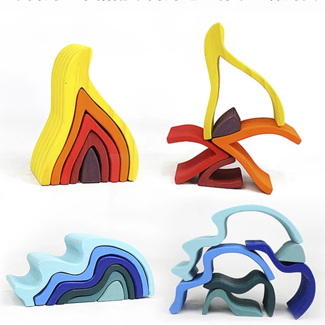 DIY assembled building blocks Montessori wooden rainbow blocks toy wood stacked balance game children's educational toys gifts 6