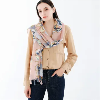 

Best selling new fashion European American style cotton and hemp fringed warm flower pattern scarf shawl in autumn and winter