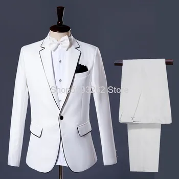 

Men Photo Take Photos Suit Suit Dress Stage Performance Clothing Host Singer Annual Meeting Clothing White Inlay Black Edge