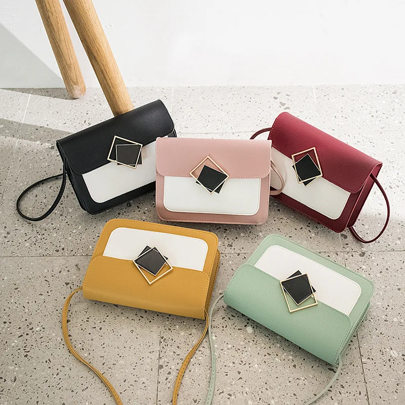 

Korean version of the lock single shoulder sweet contrast color small square bag 2020 summer new ladies messenger small bag