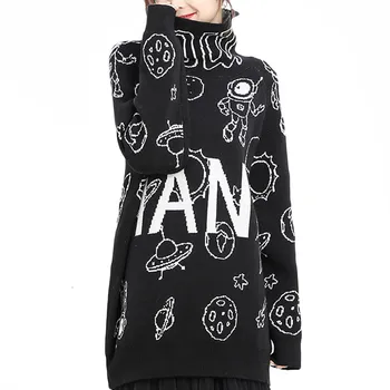 

2020 Winter Fashion Korean Turtleneck Jumpers Womens Printed Punk Sweaters Casual Warm Knitted Christmas Pullovers Plus Size New