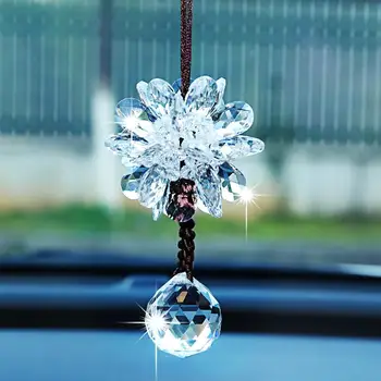 

Car Pendant Crystal Flower Hanging Ornament Crystal Ball Prisms Flower Suncatcher Car Rear View Mirror Car Accessories