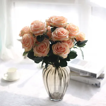 

Factory 10 Rose Bouquet Plant Artificial Flower Boquet Holder Foreign Trade Home Decoration Wedding Artificial Flower Mw23313