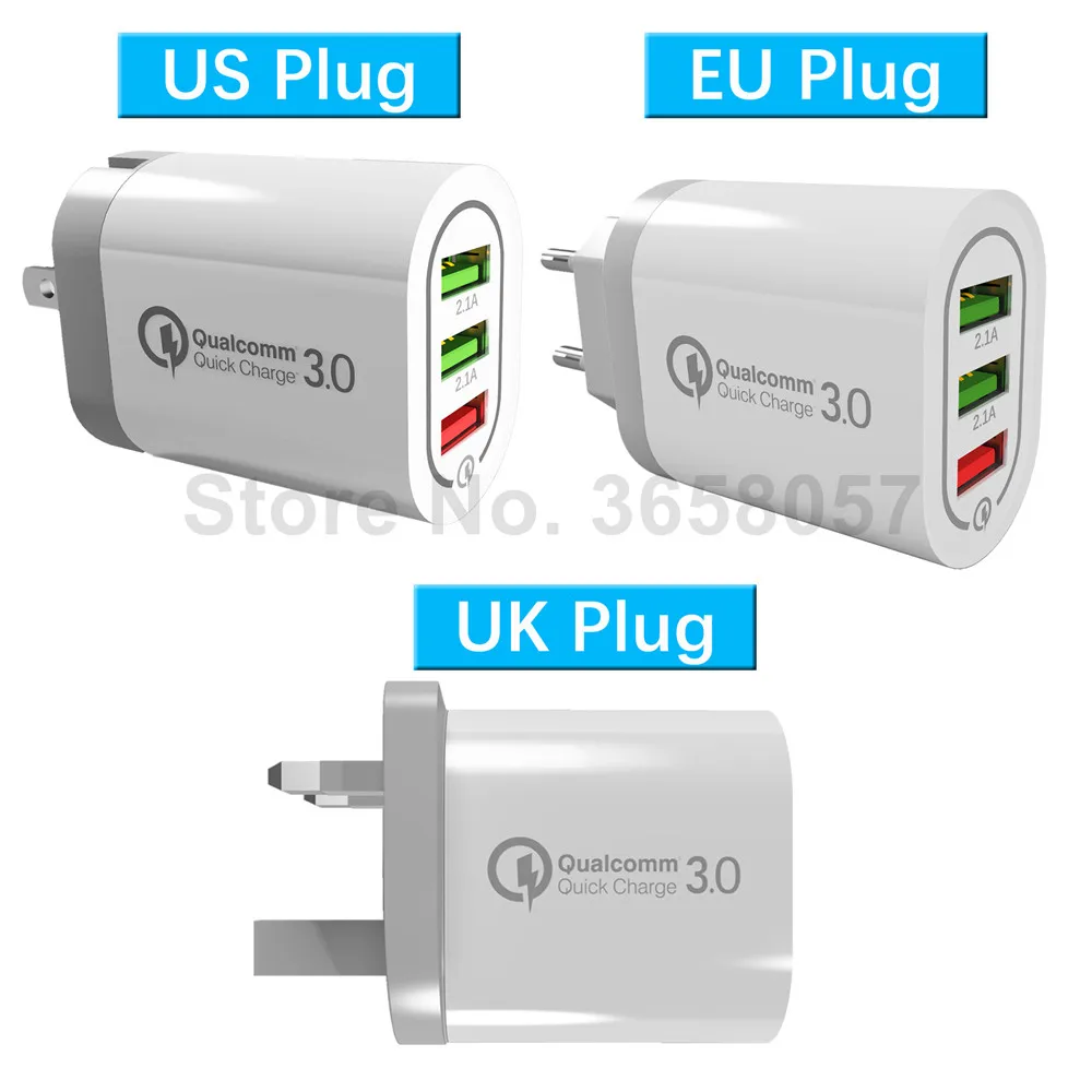 Настенный адаптер QC3.0 с 3 портами USB зарядное устройство вилкой Стандарта ЕС и США